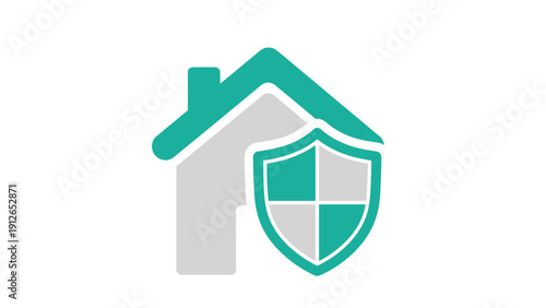 House and Shield Icon for Home Security, Property Insurance, and Real Estate Protection Logo Concept in Teal and Gray