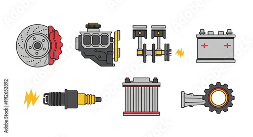 Car Engine Parts Illustration Set.
