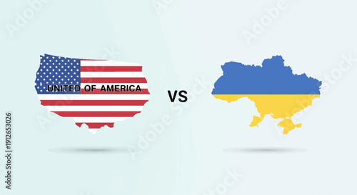 United States vs. Ukraine shapes with flags, symbolizing conflict or comparison