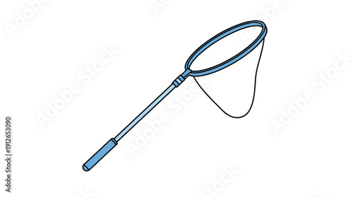 Simple blue butterfly net with a long handle and a mesh bag, commonly used for catching insects or small objects.