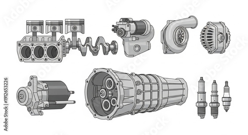 Car Engine Parts Mechanical Components.