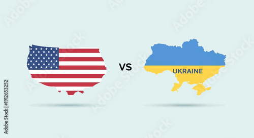 USA and Ukraine maps shown side by side with a "VS" in between