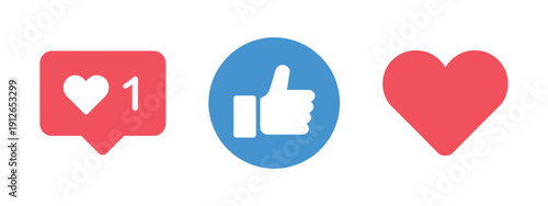 Social media reaction icon love and like heart vector, realistic original style