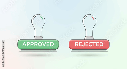 Two stylized rubber stamps, one green for approved, one red for rejected