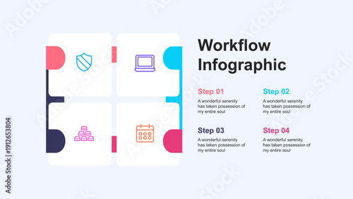 Workflow Infographic with Four Steps and Icons