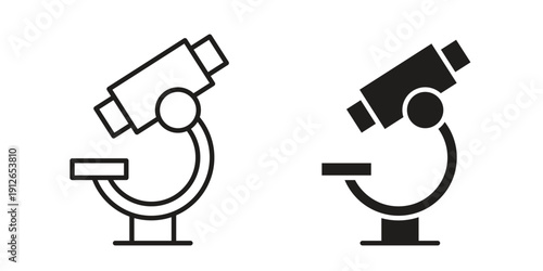 Microscope icon in black line style set. logotype designs