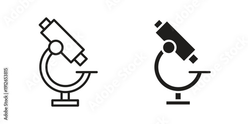 Microscope icon in black line style set. logotype designs