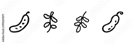 Bean And Pod Line Icon Set In Doodle Style. Legume Variety, Plant-Based Nutrition, And Healthy Eating Outline Sketch Collection. Hand Drawn Isolated Vector Illustration