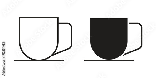 Mug icon in black line style set. logotype designs