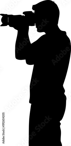Person holding a camera to their eye silhouette isolated on white background minimalist photography and creative media illustration