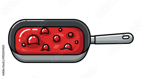 Vibrant red simmering sauce in a sleek kitchen pan cooking with active bubbles