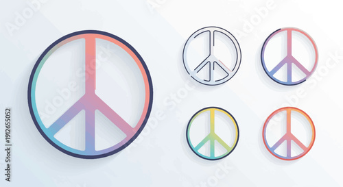 Various peace symbols with vibrant gradients on a light background
