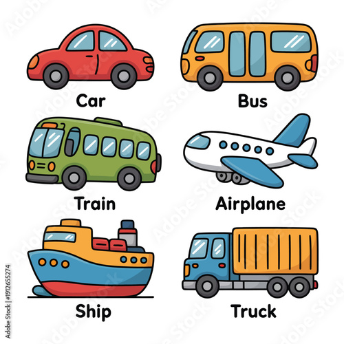 Transportation Illustration: A collection of various transportation vehicles.