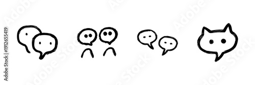 Speech Bubble And Chat Icon Set In Doodle Style. Communication, Social Interaction, And Messaging Outline Sketch Collection. Hand Drawn Isolated Vector Illustration