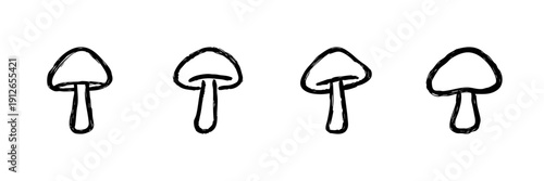 Mushroom Line Icon Set In Doodle Style. Fungi Identification And Nature Exploration Outline Sketch Collection. Hand Drawn Isolated Vector Illustration