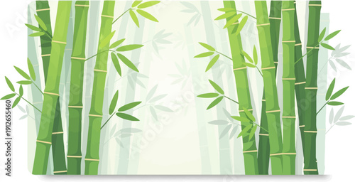 Verdant bamboo stalks with delicate leaves create a serene natural background