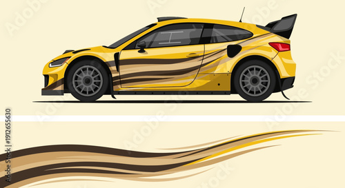 Sleek yellow sports car with dynamic sweeping lines and aerodynamic design.