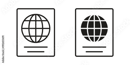 Passport icon in black line style set. logotype designs