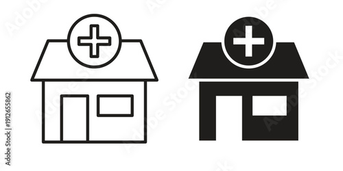 Pharmacy icon in black line style set. logotype designs