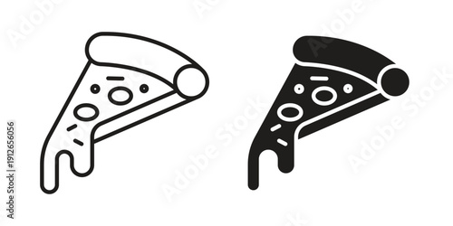 Pizza icon in black line style set. logotype designs