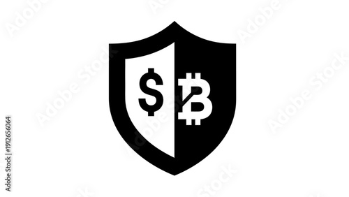 Bitcoin and Dollar Shield Icon. Financial Security, Crypto Protection, and Hybrid Investment Asset Protection Symbol.