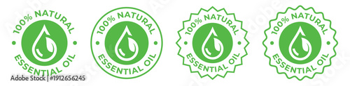 100% Natural Essential Oil Labels – Green Organic Product Banner Badge Set