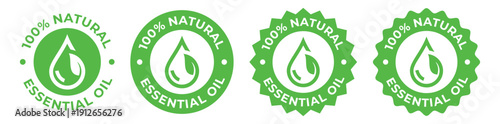 100% Natural Essential Oil Labels – Green Organic Product Banner Badge Set