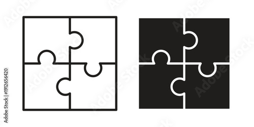 Puzzle piece icon in black line style set. logotype designs