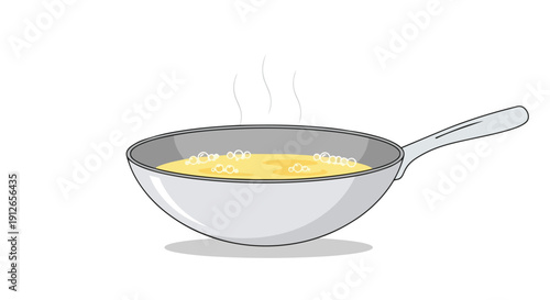 Vibrant culinary preparation actively simmering in a metallic pan on a pristine white background with gentle steam