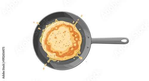 Delicious golden pancake sizzling in a pan, perfect breakfast illustration