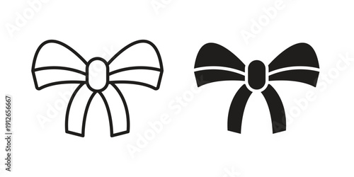 Ribbon icon in black line style set. logotype designs