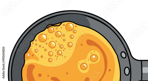 Golden batter gently cooking in a dark frying pan, with lively bubbles forming, a delightful scene of culinary anticipation for a fresh homemade