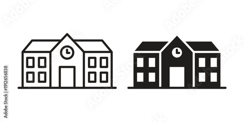 school icon in black line style set. logotype designs