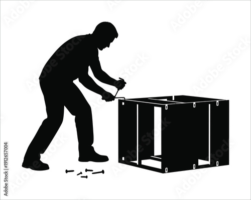 A person assembling a piece of furniture