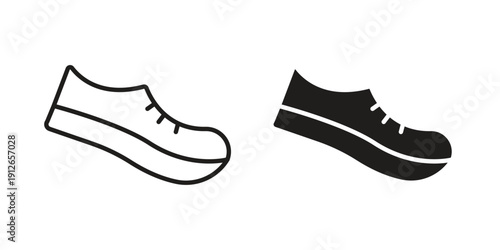 Shoes icon in black line style set. logotype designs