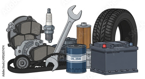 Car Parts and Accessories Assortment.