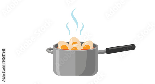 Delicious hard-boiled eggs gently simmering in a flavorful sauce within a saucepan, ready for a comforting meal. A simple yet satisfying culinary