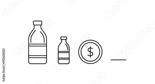 Bottles and Coin Icon: Cost of Drinks, Beverage Pricing, or Business Expenses