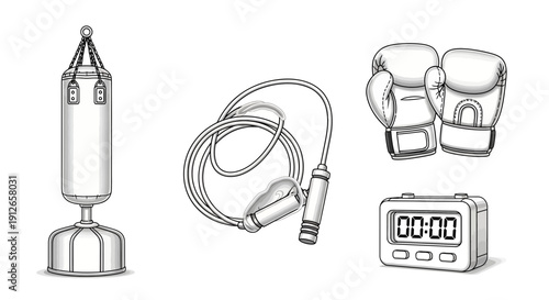 Boxing Equipment Set: Punching Bag, Jump Rope, Gloves, Timer - Sports Training Gear