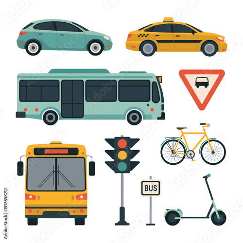Transportation Collection: A diverse compilation of vehicles and transportation elements, offering a comprehensive view of urban and commuter transport solutions.