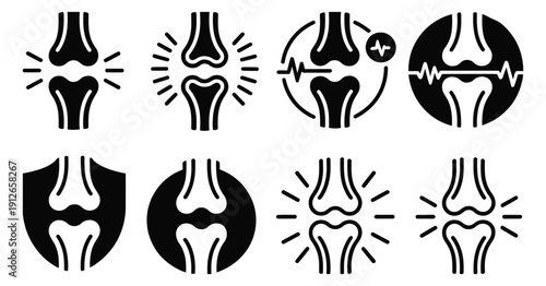 Joint health and pain icon graphics, medical vector symbols showing skeletal joints