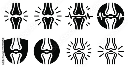 Joint health and pain icon graphics, medical vector symbols showing skeletal joints