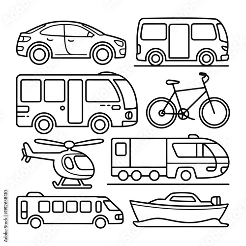 Transport Icons: A collection of meticulously crafted, modern transportation icons, showcasing diverse modes of travel, perfect for any design project.