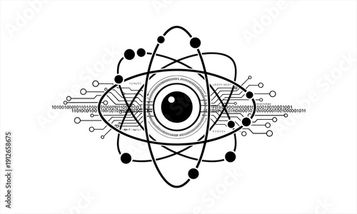 Abstract Eye with Atomic Orbitals and Circuitry.