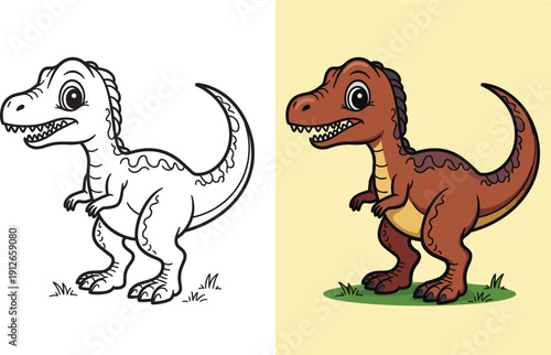 Baby tyrannosaurus rex coloring page with fun dinosaur character for elementary school kids