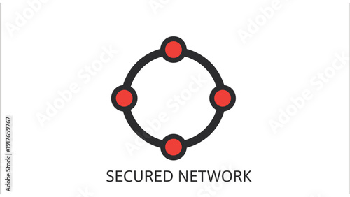 Secured Network Connection Icon. Abstract Circular Diagram for Data Security, Blockchain Technology, and Peer-to-Peer Distribution Illustration.