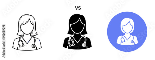 Comparison of female doctor icons in different styles