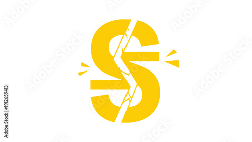 Financial Crisis Icon: Cracked Dollar Sign Symbolizing Economic Collapse, Debt, Bankruptcy, and Market Instability