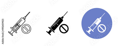 Set of injection syringe and pill icons in different styles on white background