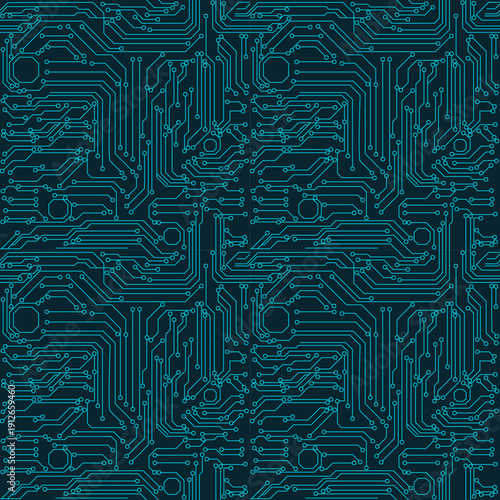Seamless Circuit Board Pattern with Intricate Electronic Design on Dark Background